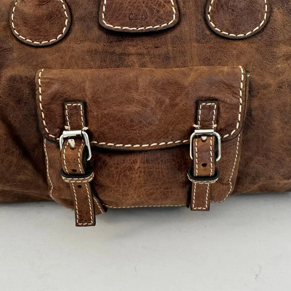 Chloe Edith Tote Bag Top Handle in Brown Nubuck Leather Made in Italy Authentic